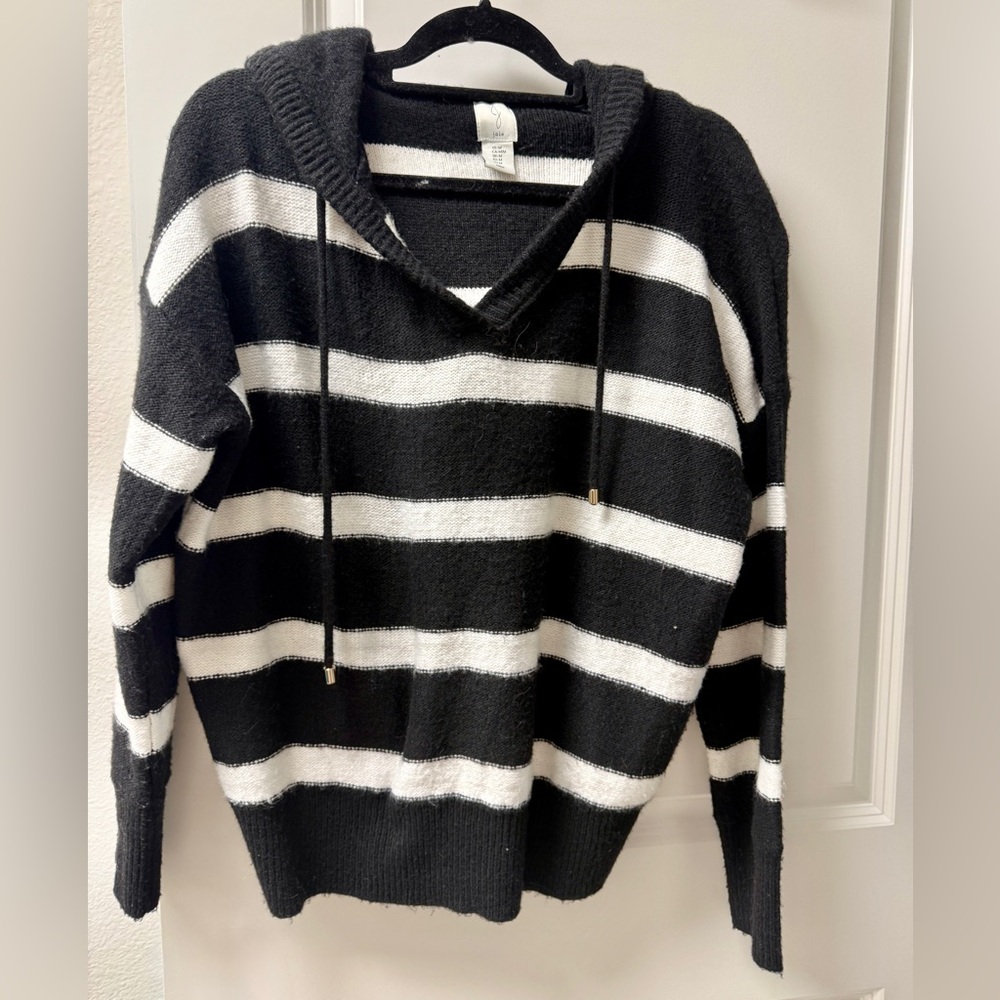 Joie Hooded Black & White Striped Sweater